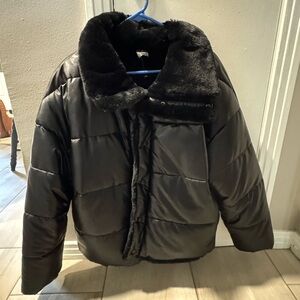 Express Black Puffer Jacket with Faux Fur Lining